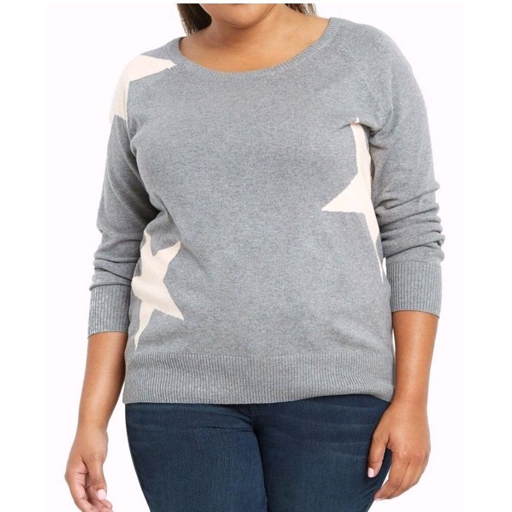 Torrid Star Print Sweater Gray Plus Size: 2